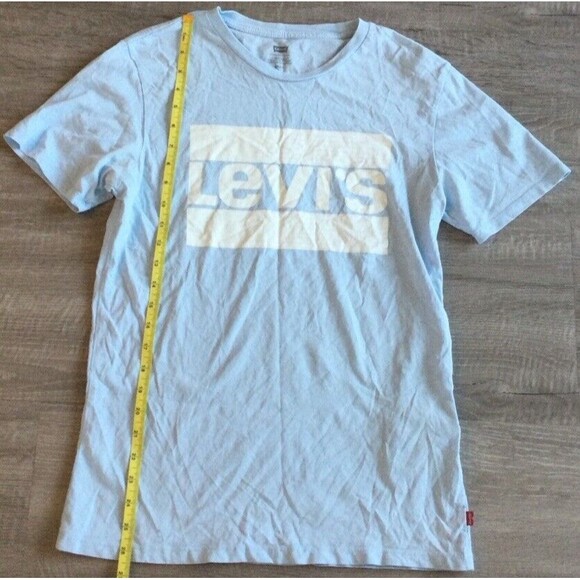 Levis Shirt Womens Sz S Light Blue Spell Out Logo  Casual Relaxed T Shirt Cotton - Picture 1 of 4